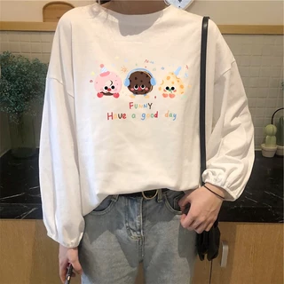 เสื้อแขนบอลลูนสาวอวบ oversize เสื้อผ้าสาวอวบแฟชั่นมาใหม่ ลายการ์ตูนน่ารัก เสื้อยืดแขนยาวผู้หญิงที่กําลังฮิต ฤดูร้อนใหม่