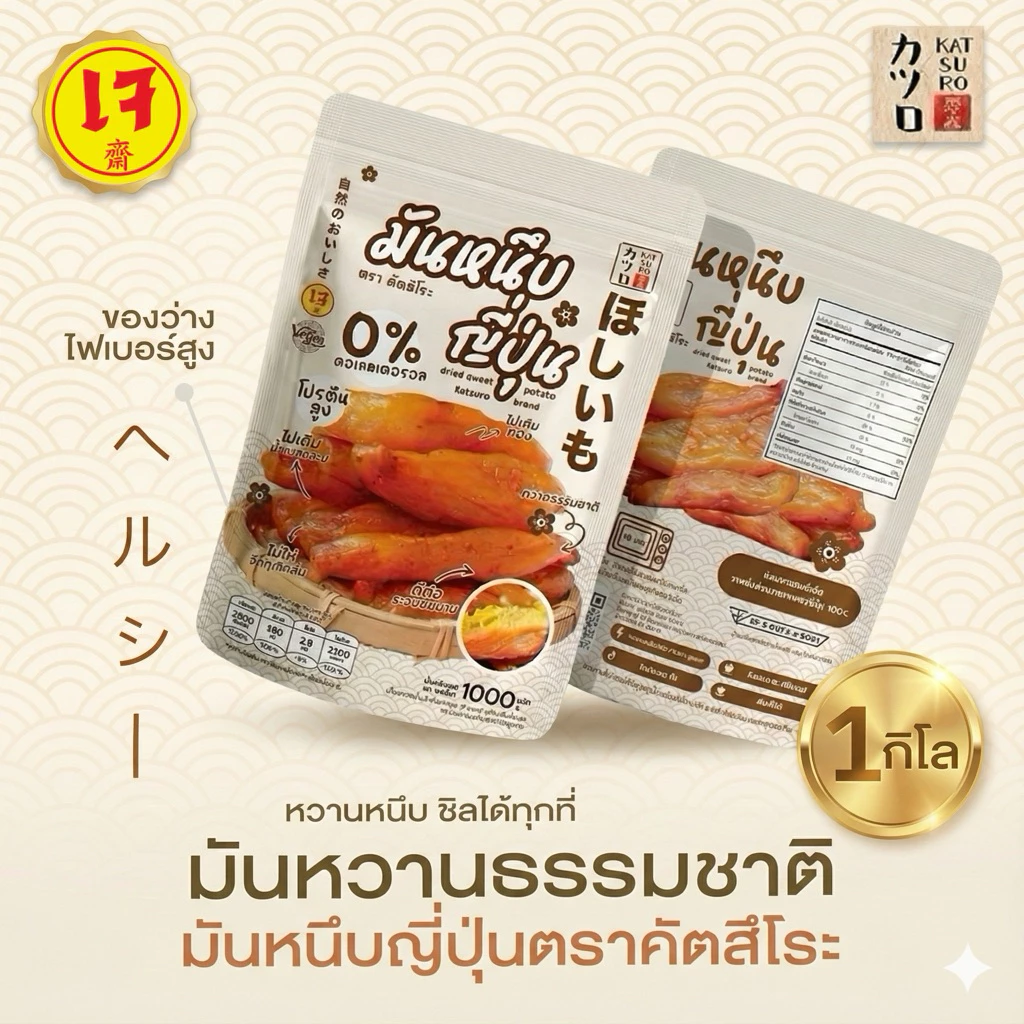 มันหนึบญี่ปุ่น ตรา คัตสึโระ [500ก./1กก.] มีอย.และข้อมูลโภชนาการจากแลป สินค้าดีมีคุณภาพ รีวิว 10,000+ ‼️