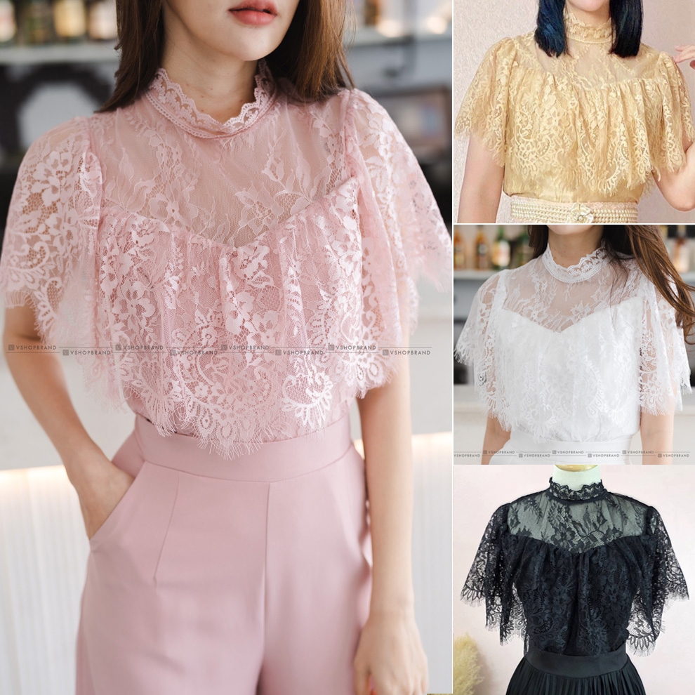 S-XXL เสื้อลูกไม้สีขาว,สีชมพู,สีครีม,สีทอง,ดำ #เสื้อชุดไทย #เสื้อใส่กับผ้าถุง