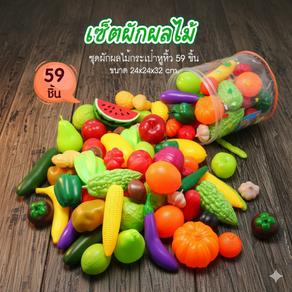 ผัก&ผลไม้ จำลองเหมือนจริง หลากหลายรูปแบบ มีทั้งหมด 71 ชิ้น No.693
