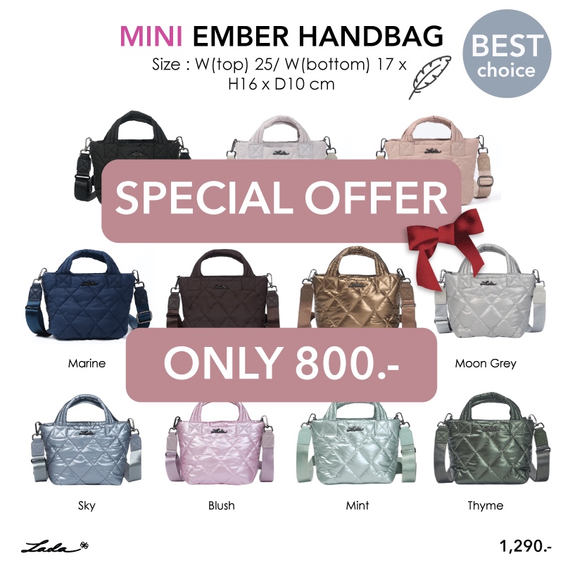 SPECIAL OFFER 800.- Lada กระเป๋าสะพายข้าง รุ่น Mini Ember มีหลายสี นุ่มอยู่ทรง น้ำหนักเบา ช่องเยอะ มีสายสะพายถอดปรับได้