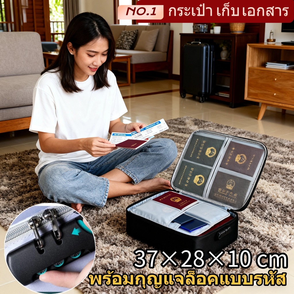 กระเป๋าเก็บเอกสารสำคัญ กระเป๋าเดินทาง กันน้ำ มีตั้งรหัสผ่าน กระเป๋าเก็บโฉนด 37×28×10ซม.