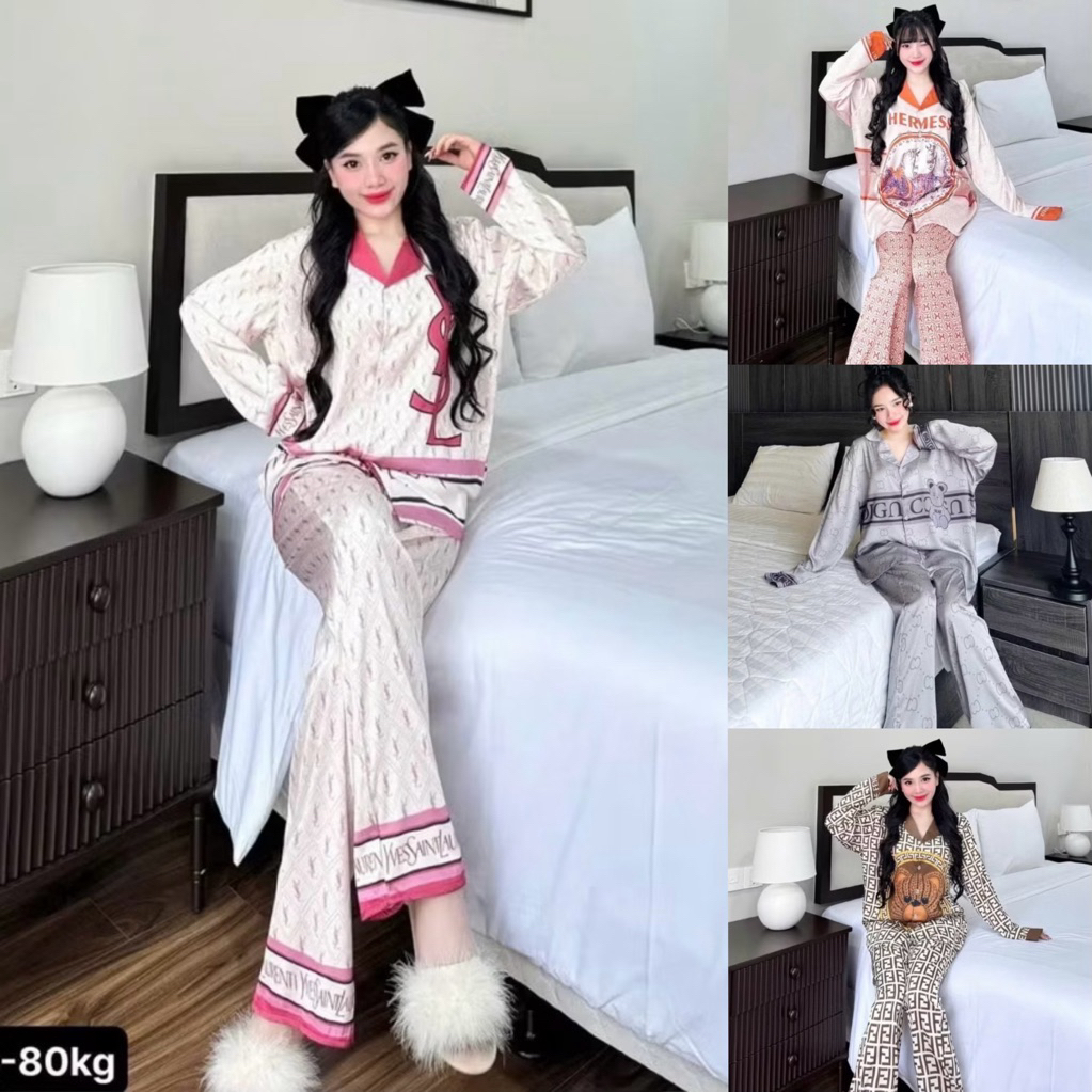 แขนยาว-ขายาว Bigsize อก52” ผ้าไหมทอก้างปลา เกรดพรีเมียม นุ่ม ลื่น ใส่สบาย ไม่ต้องรีดก็ใส่ได้