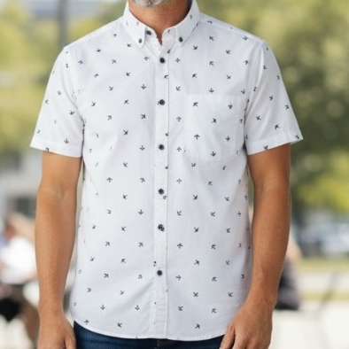 เสื้อเชิ้ตแขนสั้นพิมพ์ลาย นกนางแอ่น