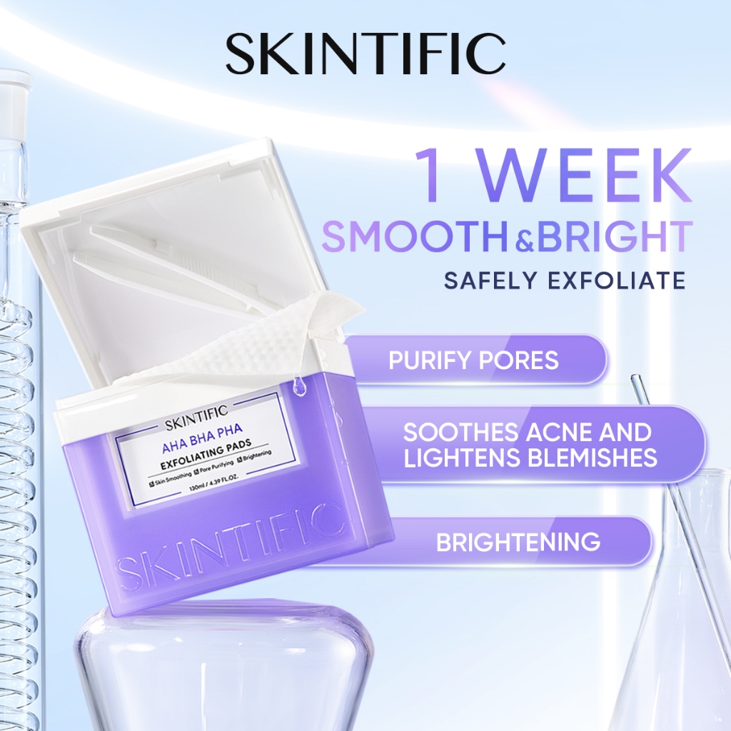 SKINTIFIC Exfoliating Pads AHA BHA PHA  (40 Pads-130ml.) สคินทิฟฟิค เอเฮชเอ บีเฮชเอ พีเฮชเอ เอ็กซ์โฟลิเอทติ้ง แพดส์