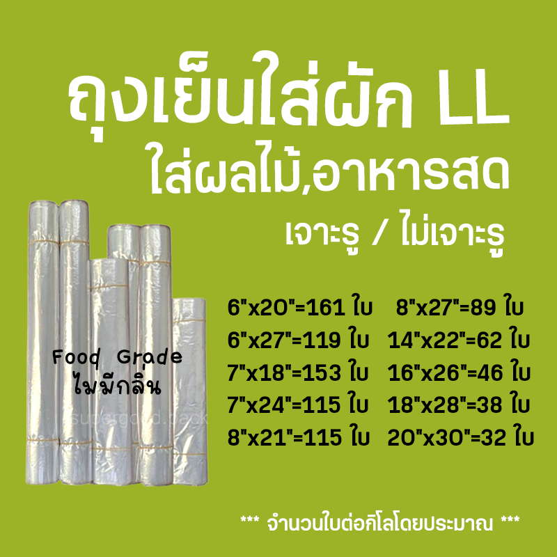 🥕ถุงใส่ผัก!! ถุงเย็น LLใสขนาดใหญ่ (1 กก.) เหนียว นุ่ม ใส่ผัก เนื้อสัตว์ เจาะรู ไม่เจาะรู  โรงงานผลิต