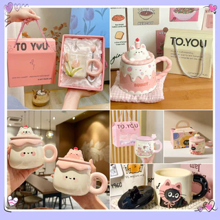 Gift Set ของขวัญวันเกิดเซรามิกถ้วยสำหรับเพื่อนที่ดีที่สุดแมวดำน้อยถ้วยเซรามิกมาร์คถ้วยของขวัญเพื่อน