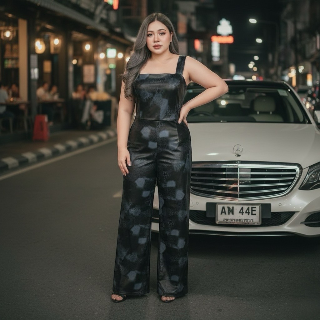 Plus size  จั้มสาวอวบผ้าหนังของสาวอวบใส่แล้วผอม รุ่น จั้มโอแกน (M88)