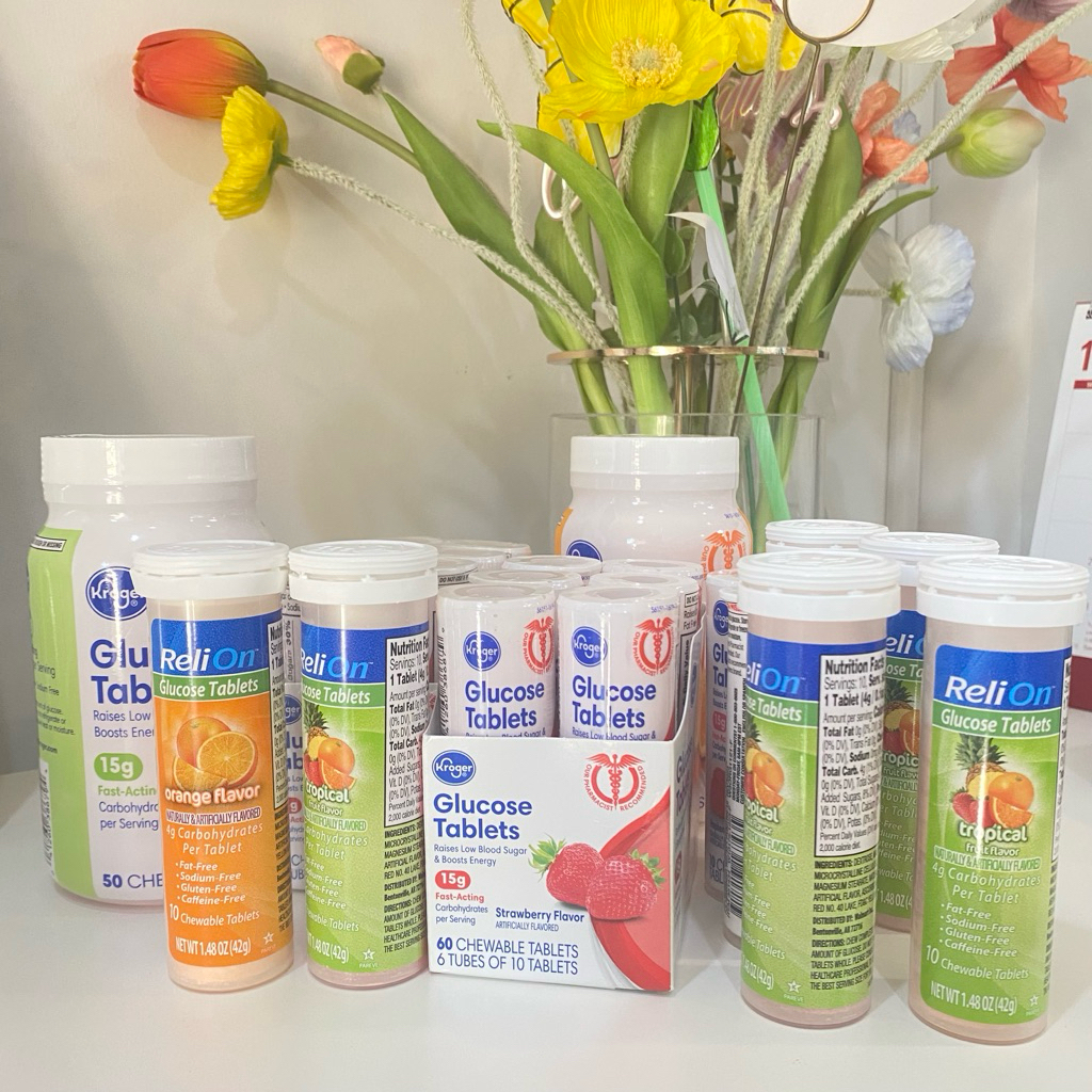 Glucose Tablets กลูโคสชนิดเม็ด ใช้เคี้ยวเมื่อน้ำตาลต่ำ ไม่ต้องละลายน้ำ พกพาสะดวก