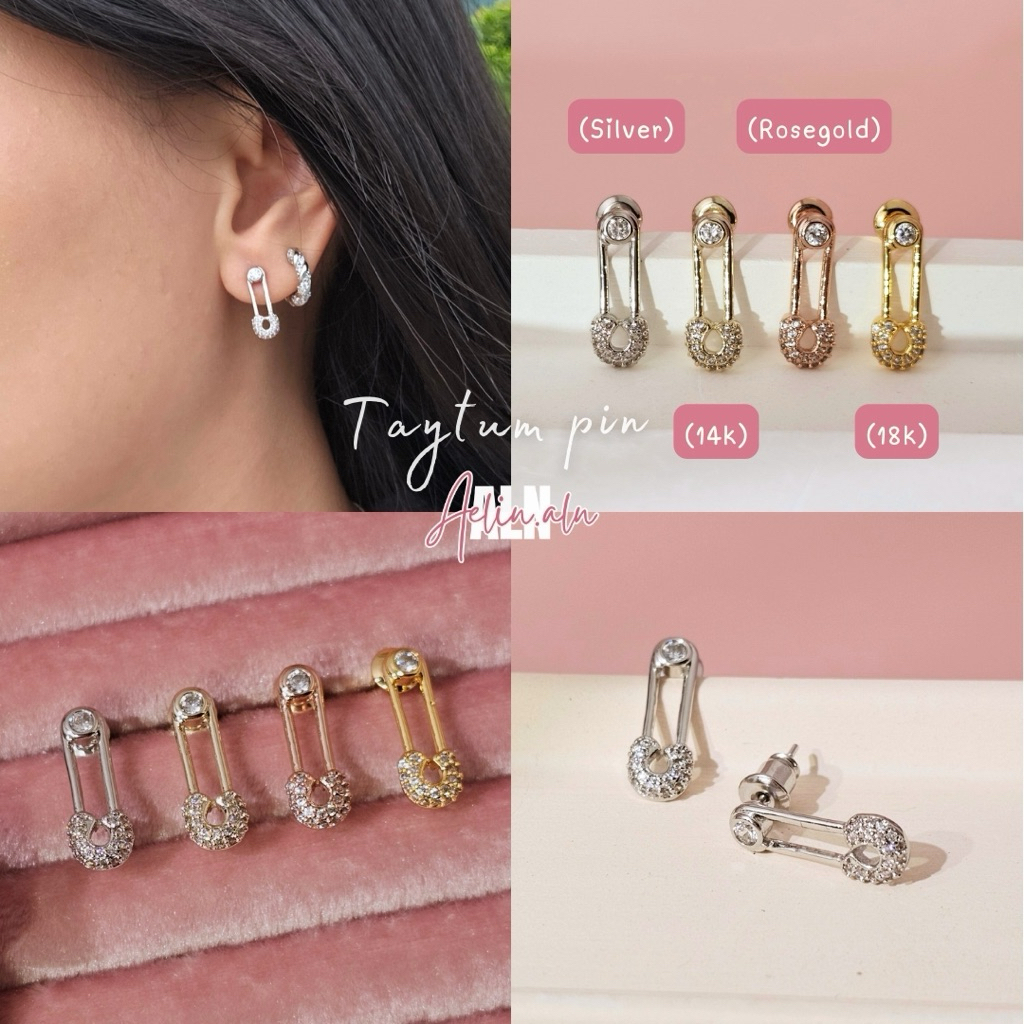 Taytum pin stud earring - Aelin.ALN ต่างหูรูปเข็มกลัดประดับพลอย คูลๆ มี 4 สีค่ะ แพ้ง่ายใส่ได้( #SE11-07 )