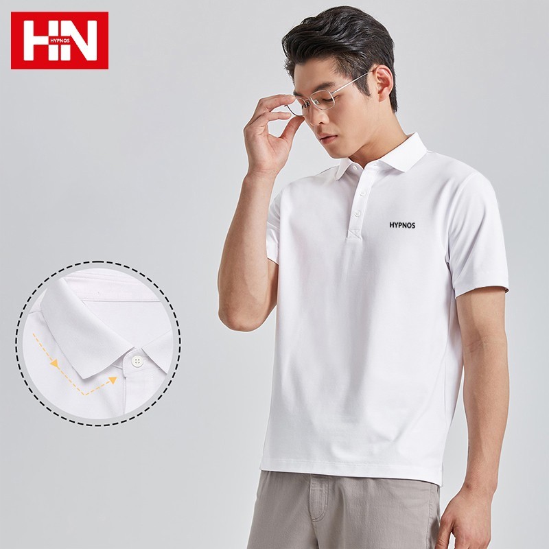 HYPNOS 2855-HYPNOS ผู้ชายผ้าฝ้ายแท้เสื้อโปโลปกปักแขนสั้นสีทึบสบายๆทุกการแข่งขันเสื้อยืด