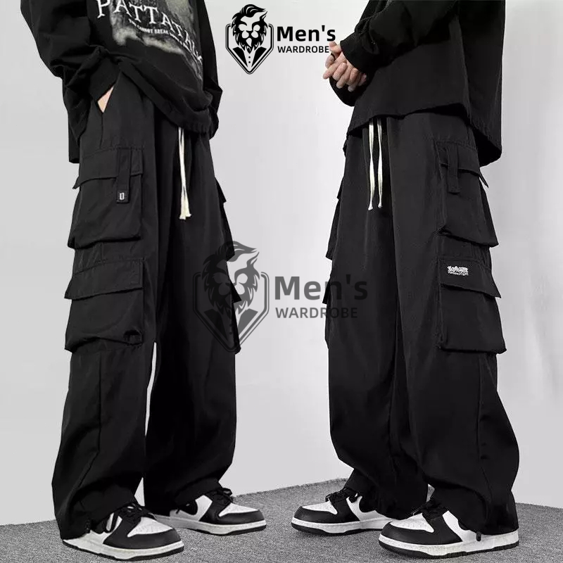 L-5XL กางเกงยูทิลิตี้ขายาว 4 กระเป๋า ไซส์ใหญ่ ขากว้าง ทรงหลวม สไตล์สตรีท ใส่สบาย