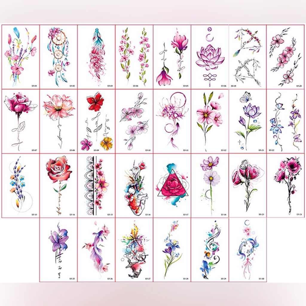 แทททู EF ดอกไม้ ดักฝัน ปลา ธนู 6x10cm. พร้อมส่งใน🇹🇭