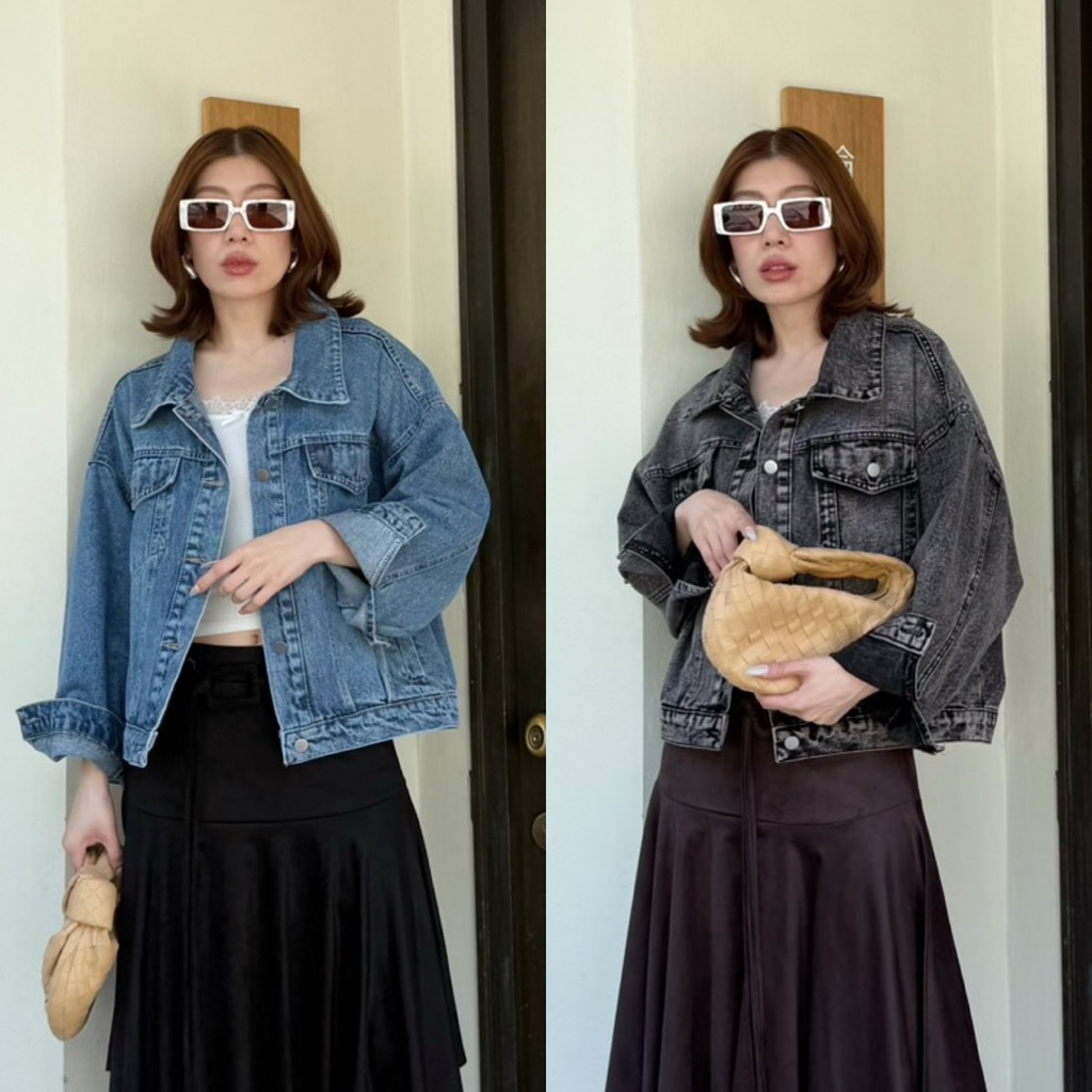 OVERSIZE DENIM JACKET #8978 x2 เสื้อแจ็คเก็ตทรงโอเวอร์ไซส์ เสื้อยีนส์ คลุมแขนยาว เท่ๆ ไปเที่ยว ไปต่างประเทศ กันหนาว