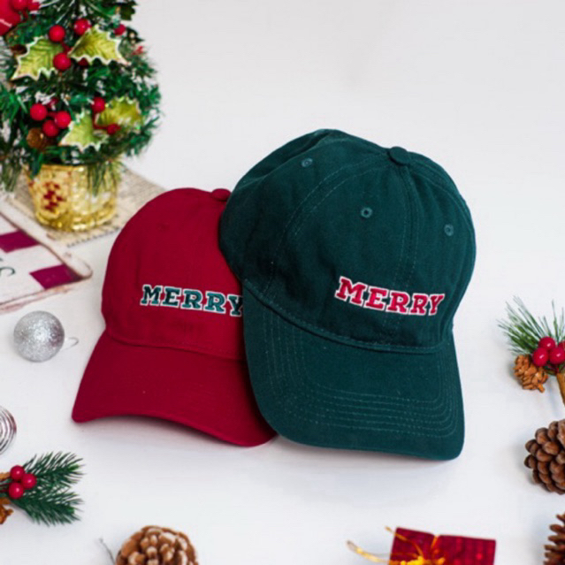 ลดล้างสต็อก🎄Littlethingsmatter-หมวกแก๊ป 🎄ผ้าcotton นิ่ม ปักลาย Merry - ลายใหม่รับคริสต์มาส