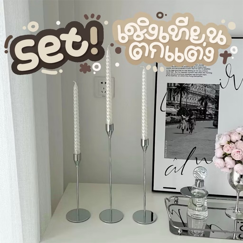 เชียงเทียนตกแต่งโต๊ะอาหาร เชิงเทียรหรูหรา มี 3 หัว ใช้ตกแต่งบ้าน ร้านอาหาร ให้ความโรแมนติก