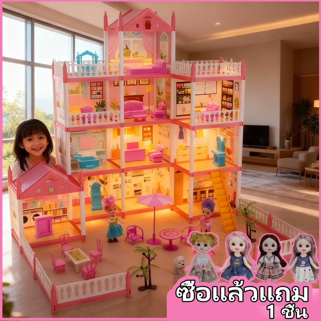 บ้านบาร์บี้ของเล่น DIY สําหรับเด็ก, ชุดของเล่นปราสาทเจ้าหญิง ของเล่นเด็กผู้หญิง ตุ๊กตาของเล่น16ซม
