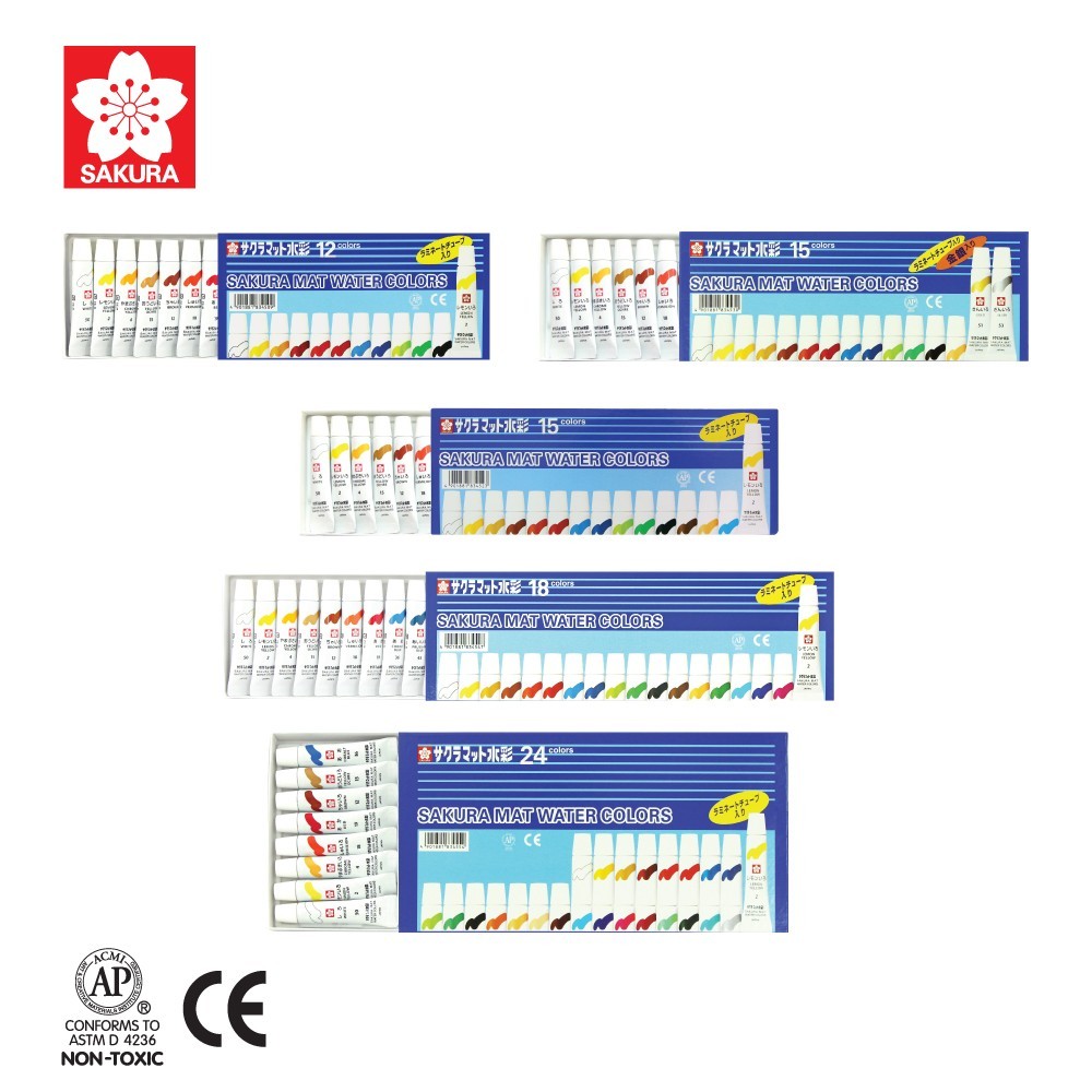 Sakura สีน้ำซากุระ ขนาด 5 ml. 12,15,18,24 สี Sakura Mat Water Colors สีน้ำ