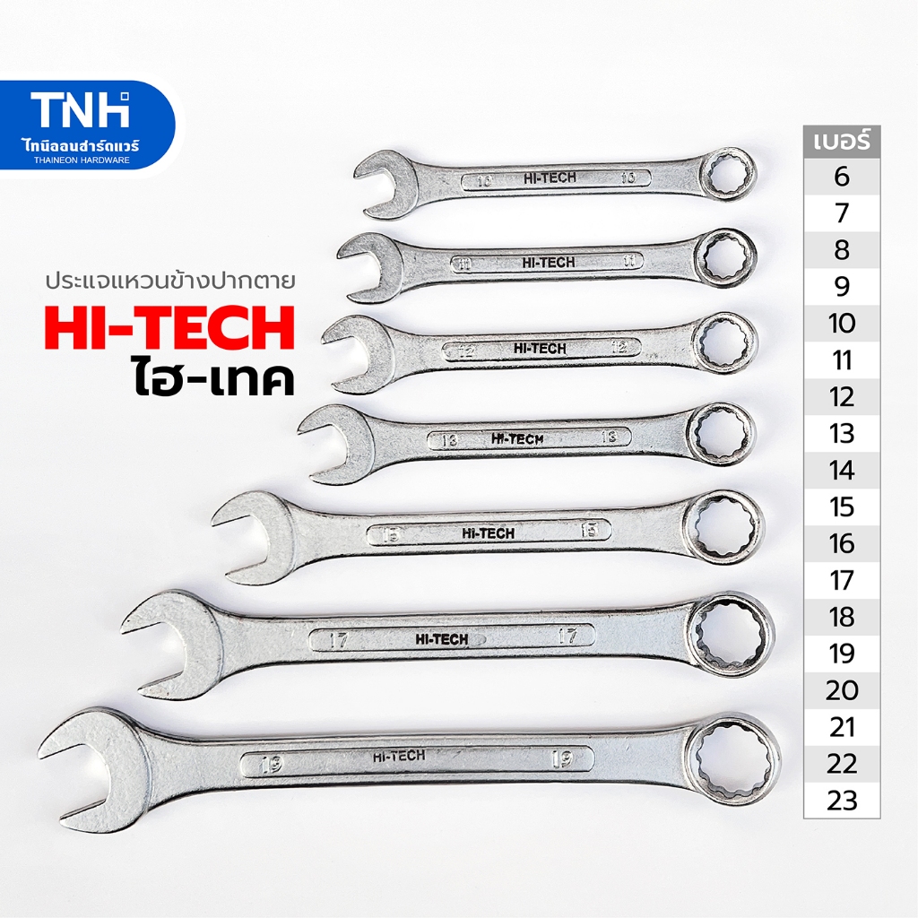 HI-TECH ไฮ-เทค ประแจแหวนปากตาย แหวนข้าง ปากตาย เบอร์ 6/7/8/9/10/11/12/13/14/15/16/17/18/19/20/21/22/23 มิล