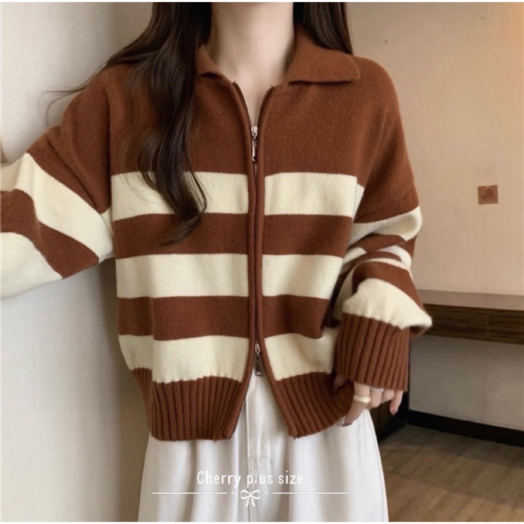 เสื้อแขนยาวไหมพรมลายริ้ว Bigsize อก 42-54” - รูปที่ 5