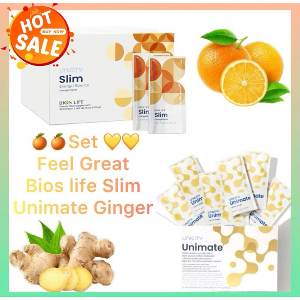 Set FEEL GREAT Bios life slim + Unimate Lemon Ginger สินค้านำเข้า แท้100%