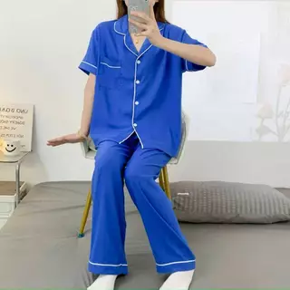 ชุดนอนผ้าไหมญี่ปุ่นสีพื้น เเขนสั้น-ขายาว ผ้านิ่มใส่สบาย ฟรีไซส์อก44