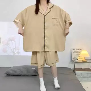 ชุดนอนผ้าไหมญี่ปุ่นสีพื้น เเขนสั้น-ขาสั้น ผ้านิ่มใส่สบาย บิ๊กไซส์ อก60