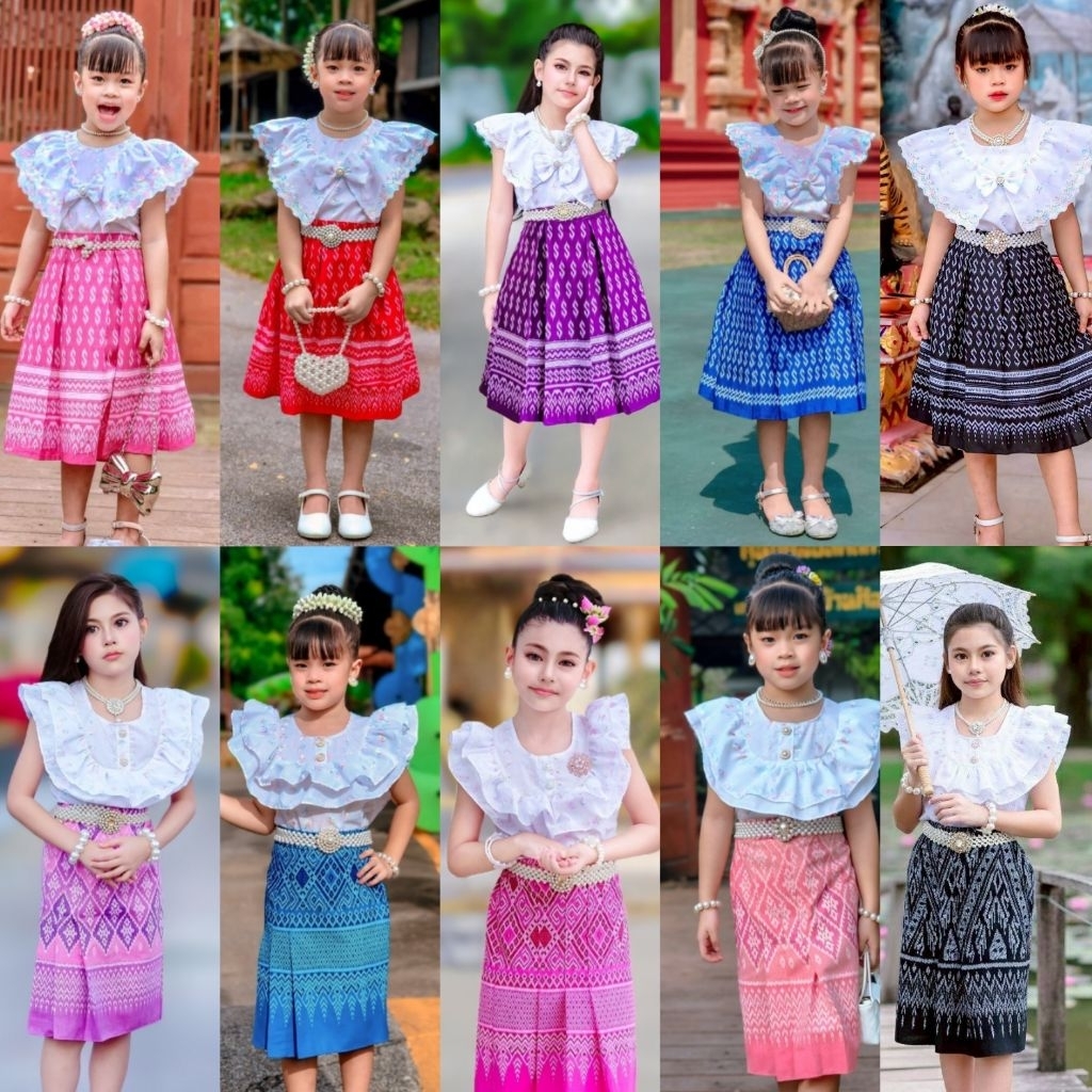 ชุดไทยประยุกต์ ชุดไทยเด็ก ชุดไทยเสื้อปีกหงษ์💚พร้อมส่ง(KH)