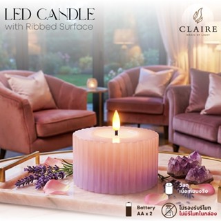 Claire Candle เทียนLED สีชมพู-ม่วง พื้นผิวลอน ขนาดกว้าง 10 ซ…
