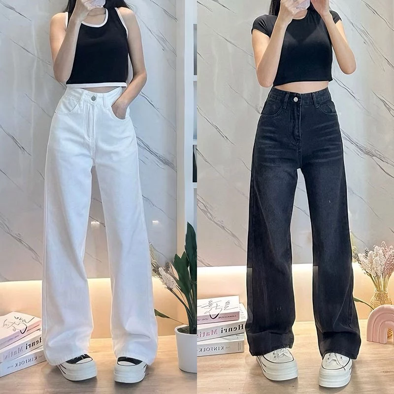 919JEANS ยีนส์สีขาว ยีนส์เอวสูง กางเกงสีขาวผู้หญิง กางเกงยืน ยีนสีขาว