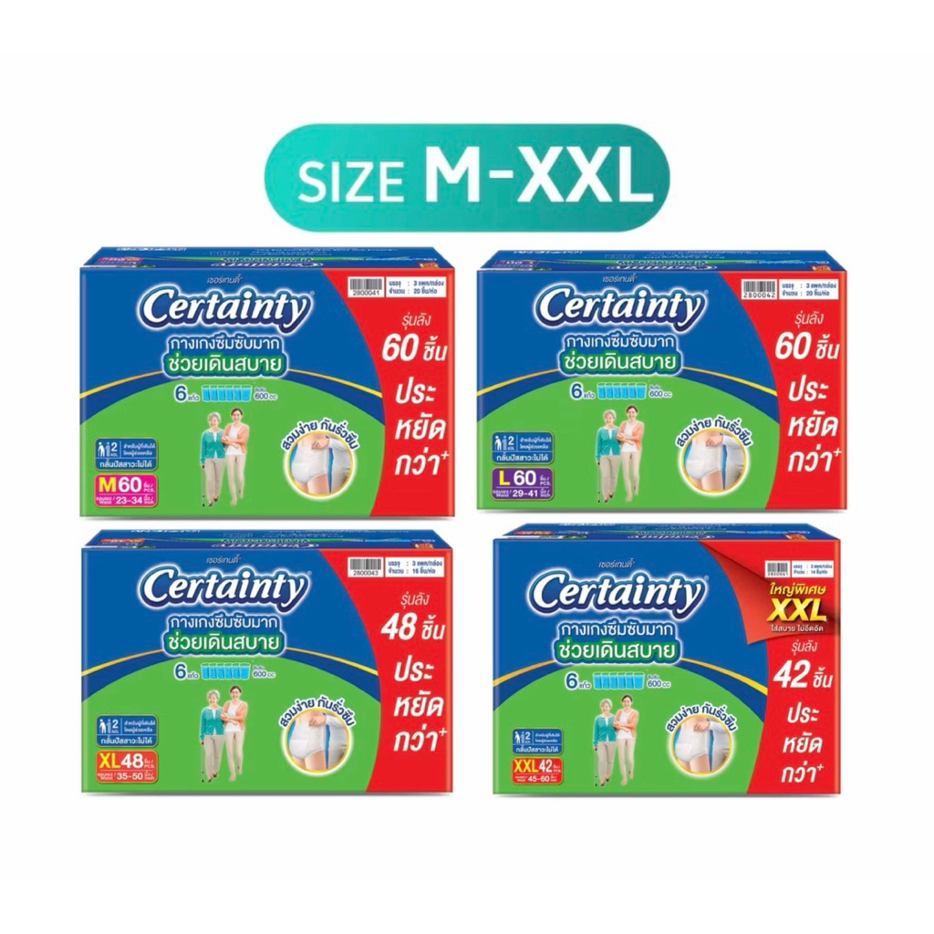 เซอร์เทนตี้ ซุปเปอร์แพ้นส ซึมซับมาก ไซส์ M-XXl ยกลังและแบ่งขาย