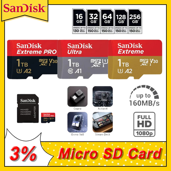SanDisk microSDXC 128GB-1TB Extreme Pro/Extreme/Ultra U3 V30 C10 | 4K/8K เกมส์ เมมโมรี่การ์ด