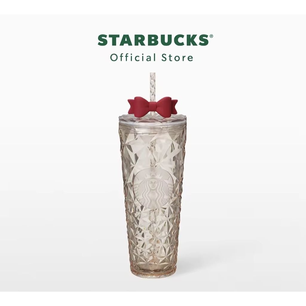Starbucks Cozy Luxury with Ribbon Topper Cold Cup 24oz. ทัมเบลอร์สตาร์บัคส์พลาสติก ขนาด 24ออนซ์