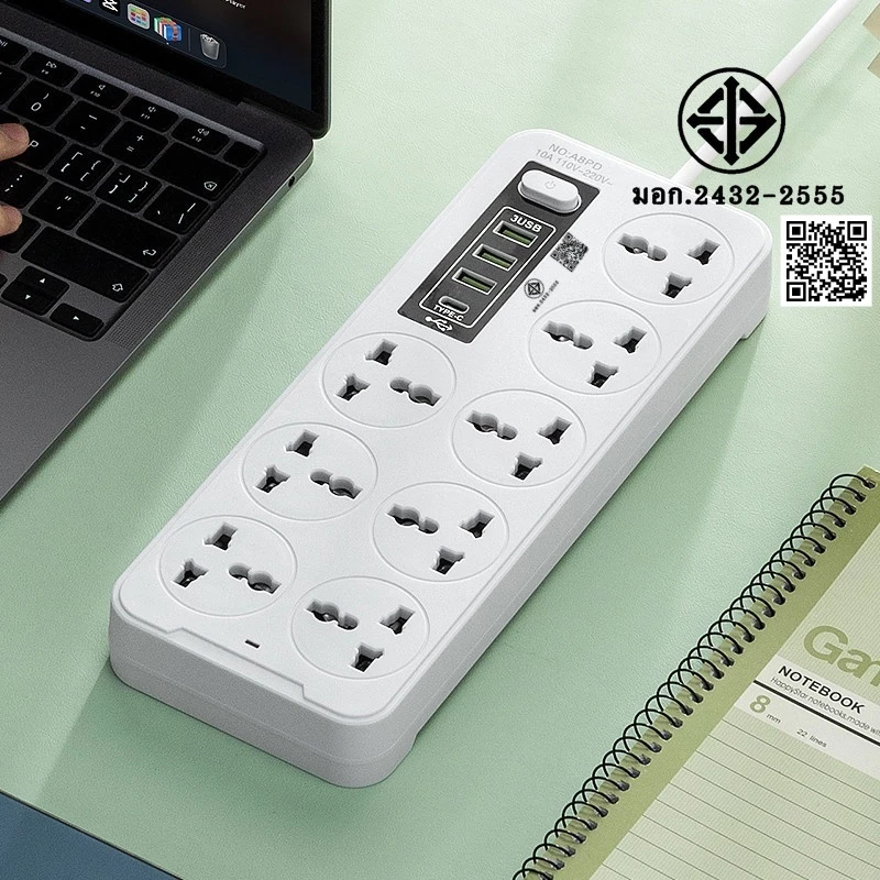 ปลั๊กไฟ 8 ทาง พร้อมพอร์ต USB และ PD 2300W มอก.2432-2555 ความยาว 3m/5m/8m thumbnail 8