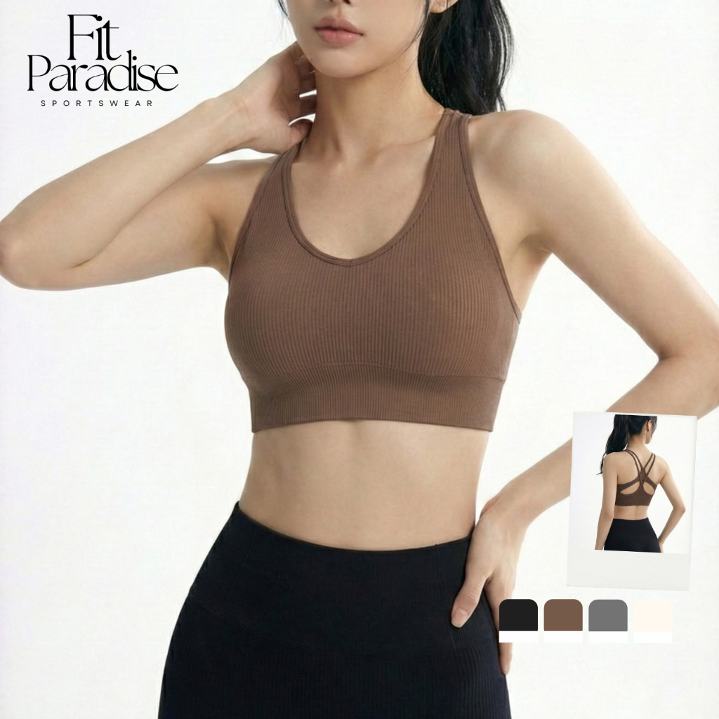 Fit-paradise [ใหม่] สปอร์ตบรารุ่น lrene คอยูสายไขว้หลังสองชั้น High-impact support