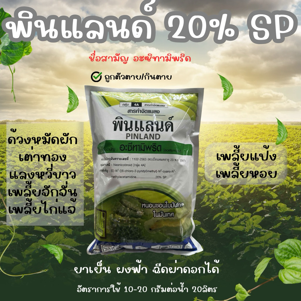 (รักษ์เกษตร) พินแลนด์ (อะซิทามิพริด 20% SP) ( 1 Kg ) ยาเย็น ผงฟ้า ฉีดผ่าดอกได้