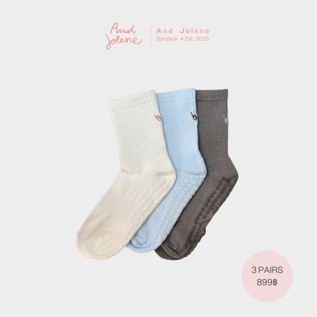 And Jolene Valued Pack รวม 3 สี | Non-Slip Grip Socks ถุงเท้ากันลื่น ถุงเท้าพิลาทิส โยคะ Barre | One Size EU 35-39