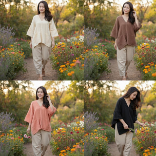 เสื้อกะเหรี่ยง ต่อแขนทรงโอเวอร์ไซส์ มีกระเป๋า ผ้าฝ้ายสาลูอบย…