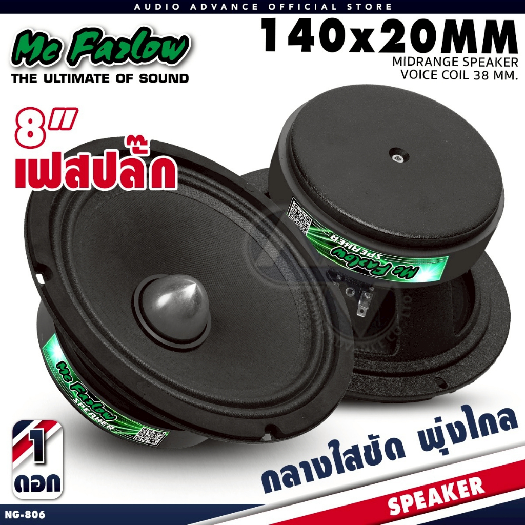 ดอกลำโพง ลำโพงเสียงกลางเฟสปลั๊ก กลาง8นิ้ว โครงเหล็กหล่อ โดมเฟสปลั๊ก วอยซ์38mm. แม่เหล็ก140m. หนา20mm. NG-806