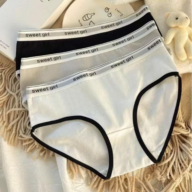 [ส่งจากไทย] กางเกงในผู้หญิง สไตล์เกาหลี กางเกงชั้นใน ผ้าฝ้าย สีพื้น ขอบเอวพิมพ์ลาย ผ้านิ่ม สวมใส่สบาย