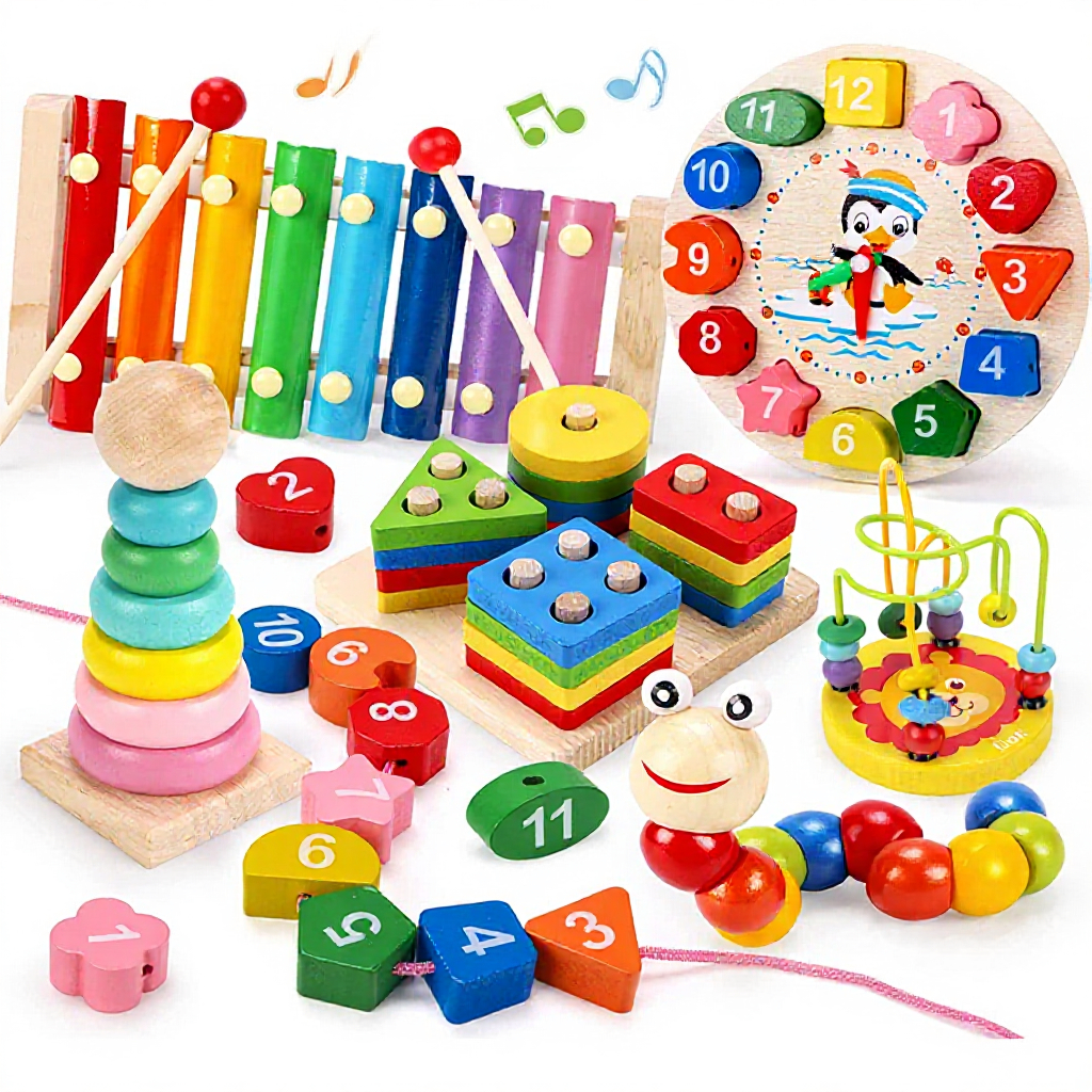 รวมของเล่นเสริมพัฒนาการ กระดานจิ๊กซอร์ ตัวเลข ตัวอักษร ระนาด เจดีย์ไม้ TOY