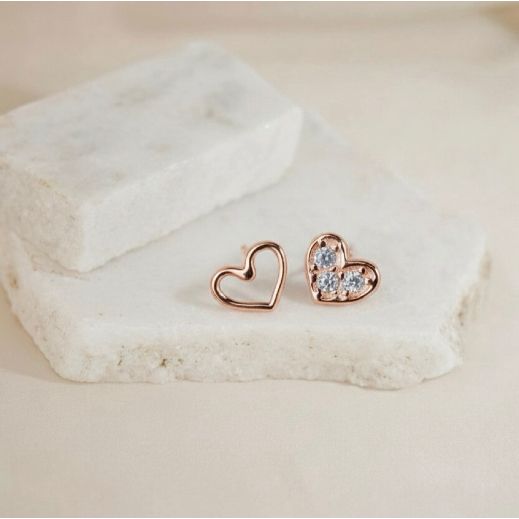 ✨Gems Joyas ต่างหูหัวใจเงินแท้ 92.5 (Rose Gold)✨