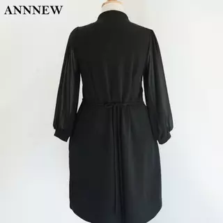 ANNNEW เดรสทำงานผ้ายืดมูลเวฟคอปีนชีฟอง 2988R