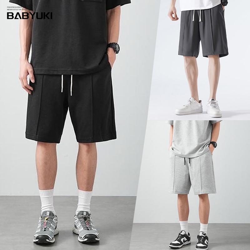 BU กางเกงขาสั้นผู้ชาย เชือกดึง ทรงตรง เรียบง่าย ลำลอง เทรนด์แฟชั่น