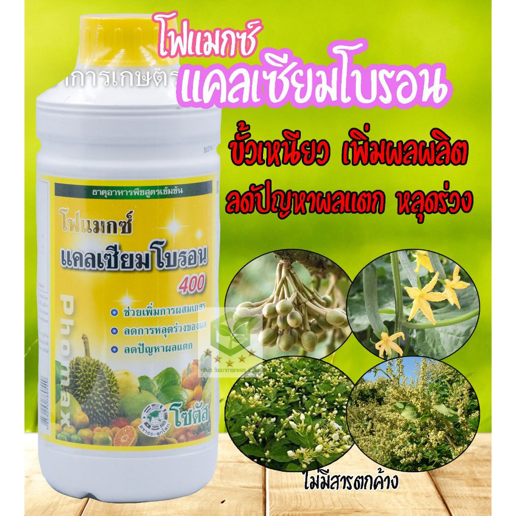 โฟแมกซ์ คัลเซียมโบรอน 400  1ลิตร ช่วยเพิ่มการผสมเกสร ลดการหลุดร่วงของผล ลดปัญหาผลแตก โฟแมก แคลเซียมโบรอน