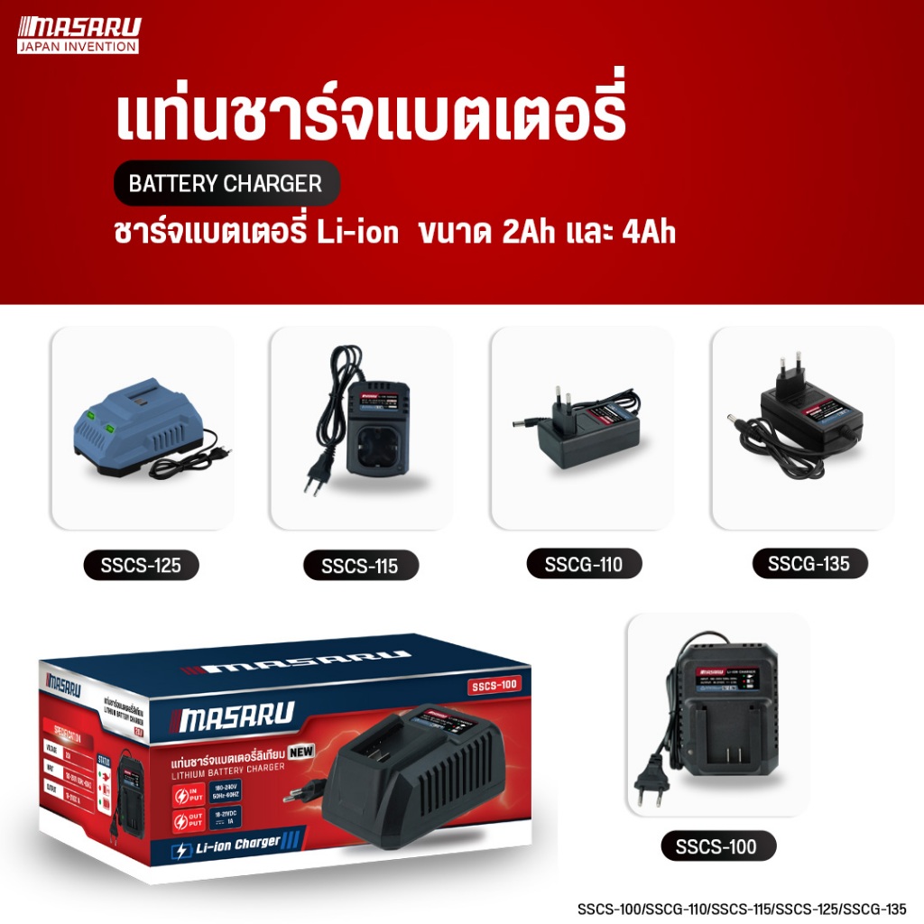 MASARU แท่นชาร์จแบตเตอรี่ แท่นชาร์จแบตเตอรี่ลิเทียมไอออน 16.8V/20V  ขนาด 2Ah และ 4Ah
