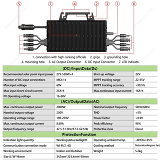 อินเวอร์เตอร์ ออนกริด 2000W Grid Tie Micro Inverter 800W พร้อมการสื่อสารแบบWIFIกันน้ำMPPTวางซ้อนกันได้ พลังงานแสงอาทิตย์