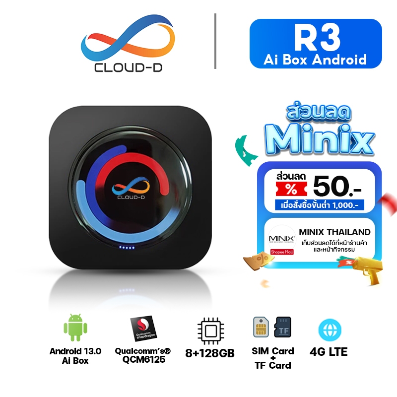 ClouD-D R3 กล่อง Ai Box Android รถยนต์ใช้ได้กับ Deelpal S07,L07,BMW,Hyundai,Kia สเปค RAM 8GB/ROM 128