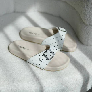 [TOMi-Dot.] (**มีเนื้อเท้า/อวบ**เพิ่ม +1 ไซส์)รองเท้าแตะ รุ่นเข็มขัดเดี่ยว รุ่น Polka dot. พื้นนุ่มใส่สบาย สายพียูหนังนิ