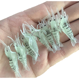 เหยื่อกุ้งเรืองแสง 4ซม. ใส่เบ็ดในตัว - เหยื่อปลอมนิ่ม สำหรับตกปลากลางคืน ปลากะพง ปลาบู่ ปลาช่อน (ปลาทะเล/น้ำจืด)